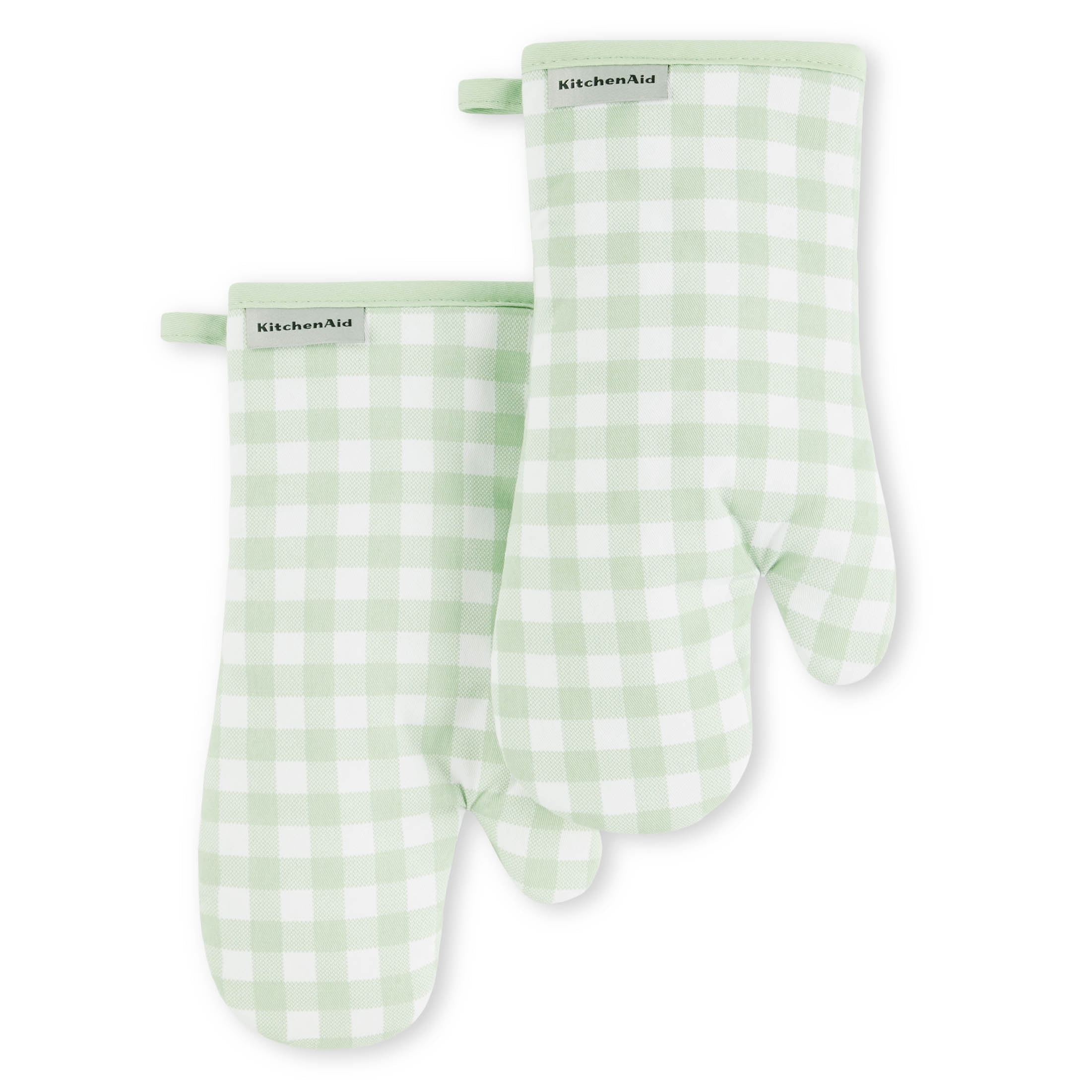 KitchenAid Gingham Oven Mitt 2Pack Set, Pistachio, 7"x13"