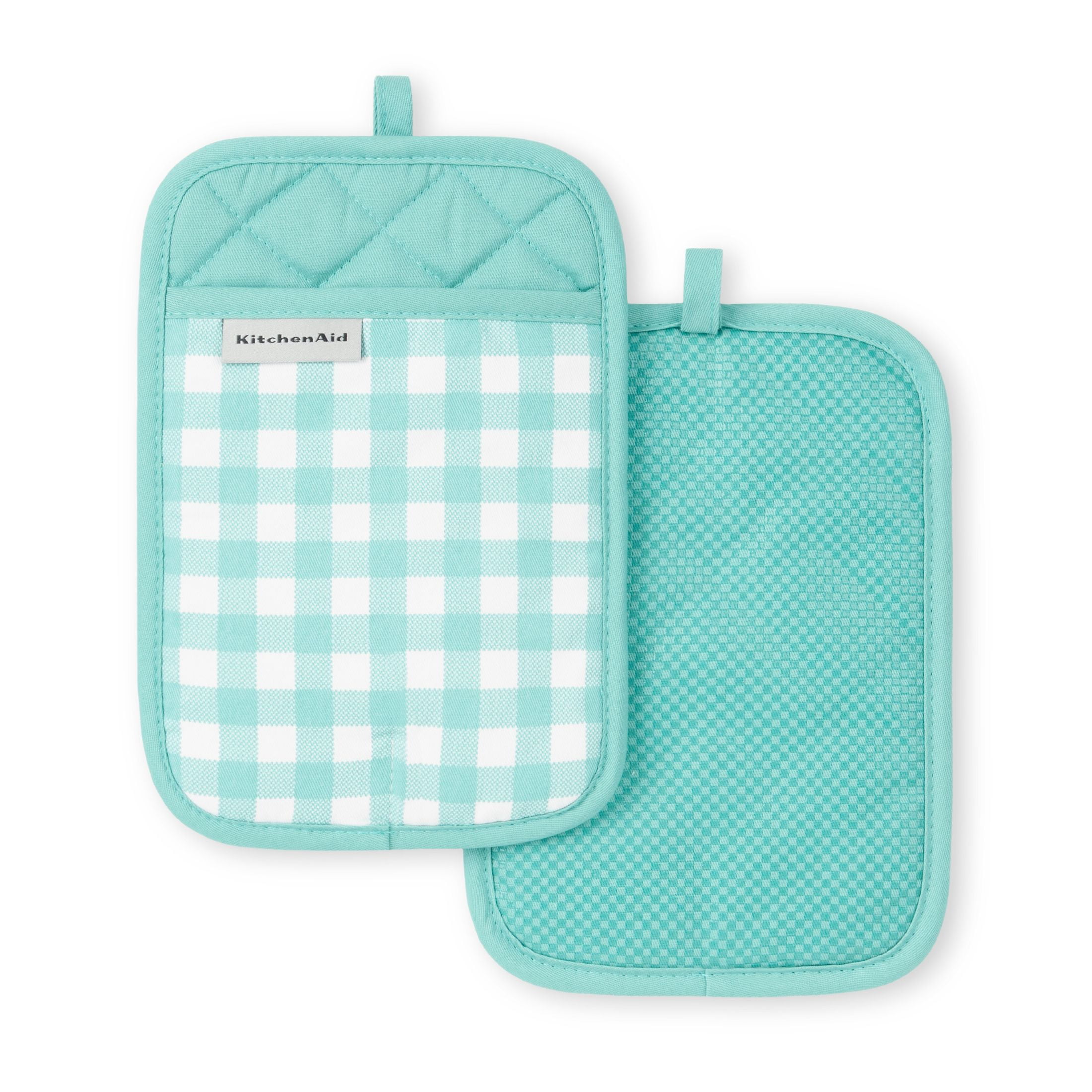 KitchenAid Gingham Pot Holder 2-Pack Set, Aqua Sky, 7"x10"
