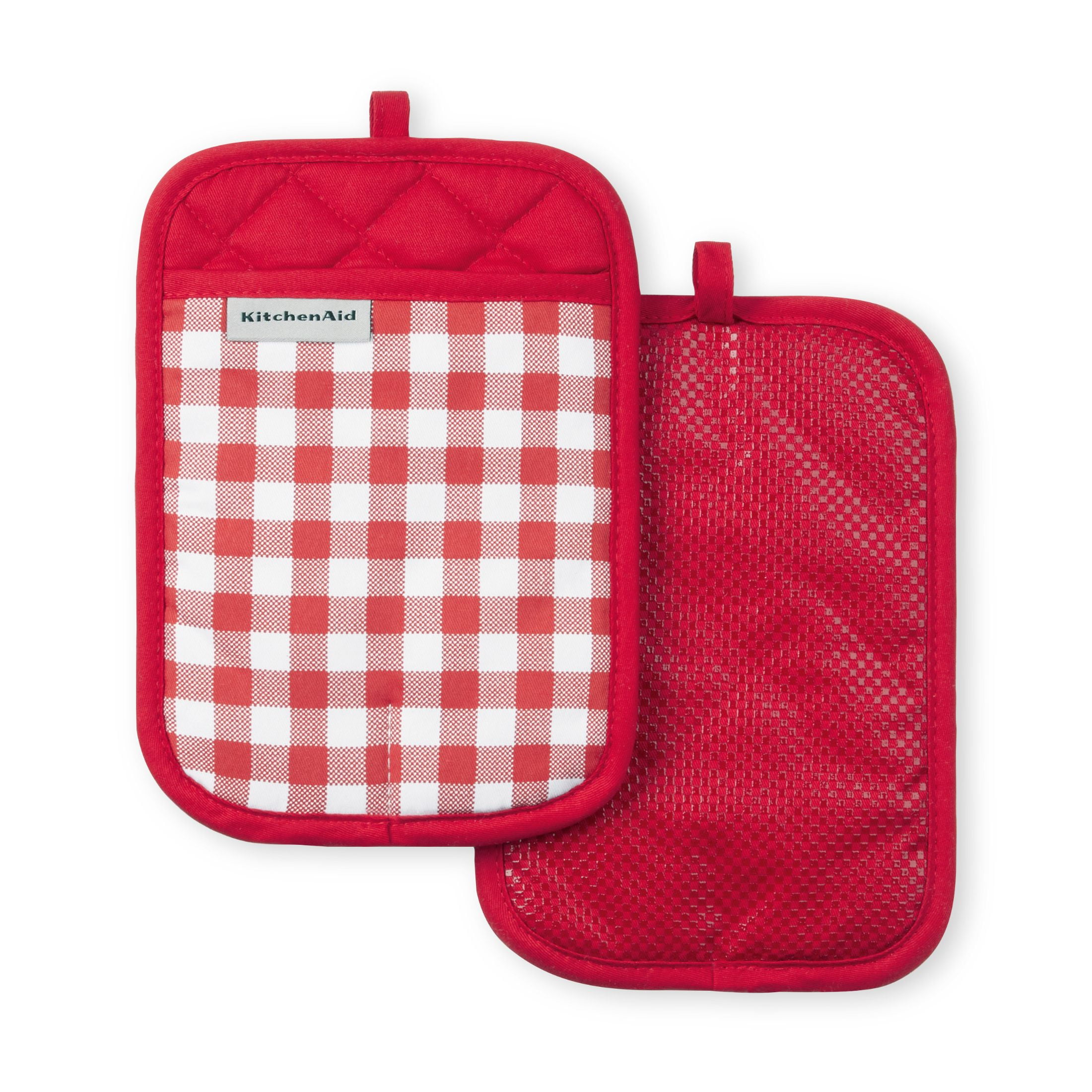 KitchenAid Gingham Pot Holder 2-Pack Set, Passion Red, 7"x10"