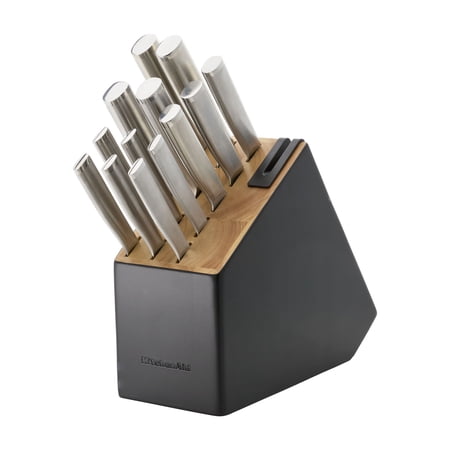 KitchenAid Gourmet 14-Piece Two-Tone Black Knife Block Set, Stainless Steel Handles