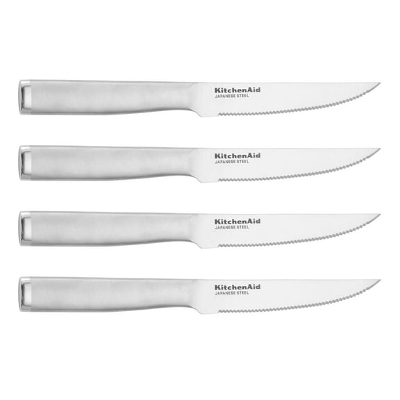KitchenAid Gourmet 4-Piece Forged Steak Knife Set, High-Carbon Japanese Steel, Brushed Stainless