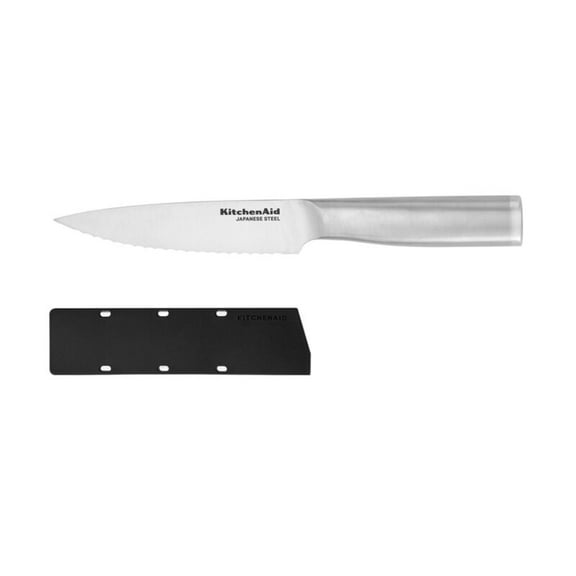 KitchenAid Gourmet 5.5-Inch Forged Serrated Utility Knife with Blade Cover, Stainless Steel Handle