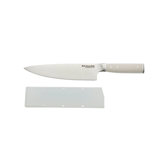 KitchenAid Gourmet Forged Chef Knife with Custom-Fit Blade Cover, 8-inch, Sharp Kitchen Knife, High-Carbon Japanese Stainless Steel Blade, Milkshake