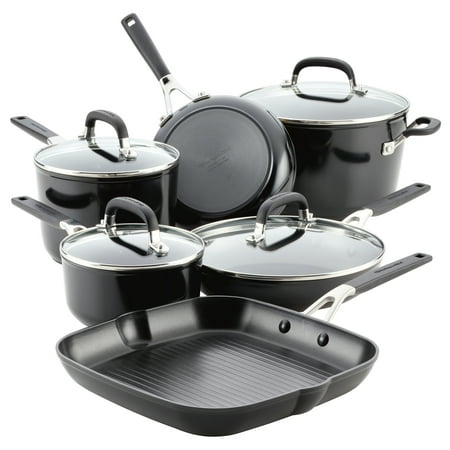 KitchenAid Hard Anodized 10 Pcs Nonstick Cookware Pots and Pans Set, Onyx Black
