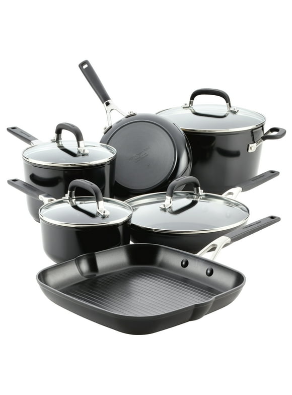 KitchenAid Hard Anodized 10 Piece Nonstick Pots and Pans Set, Onyx Black