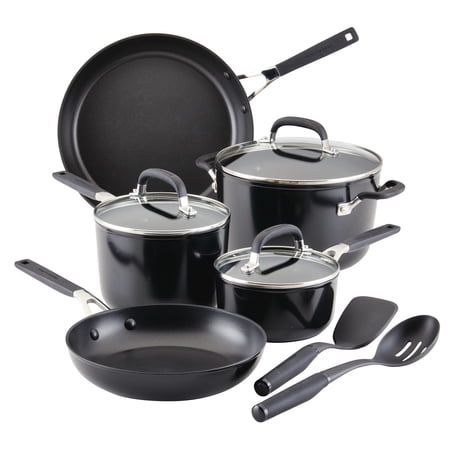 KitchenAid Hard Anodized 10 Piece Nonstick Pots and Pans Set, Onyx Black
