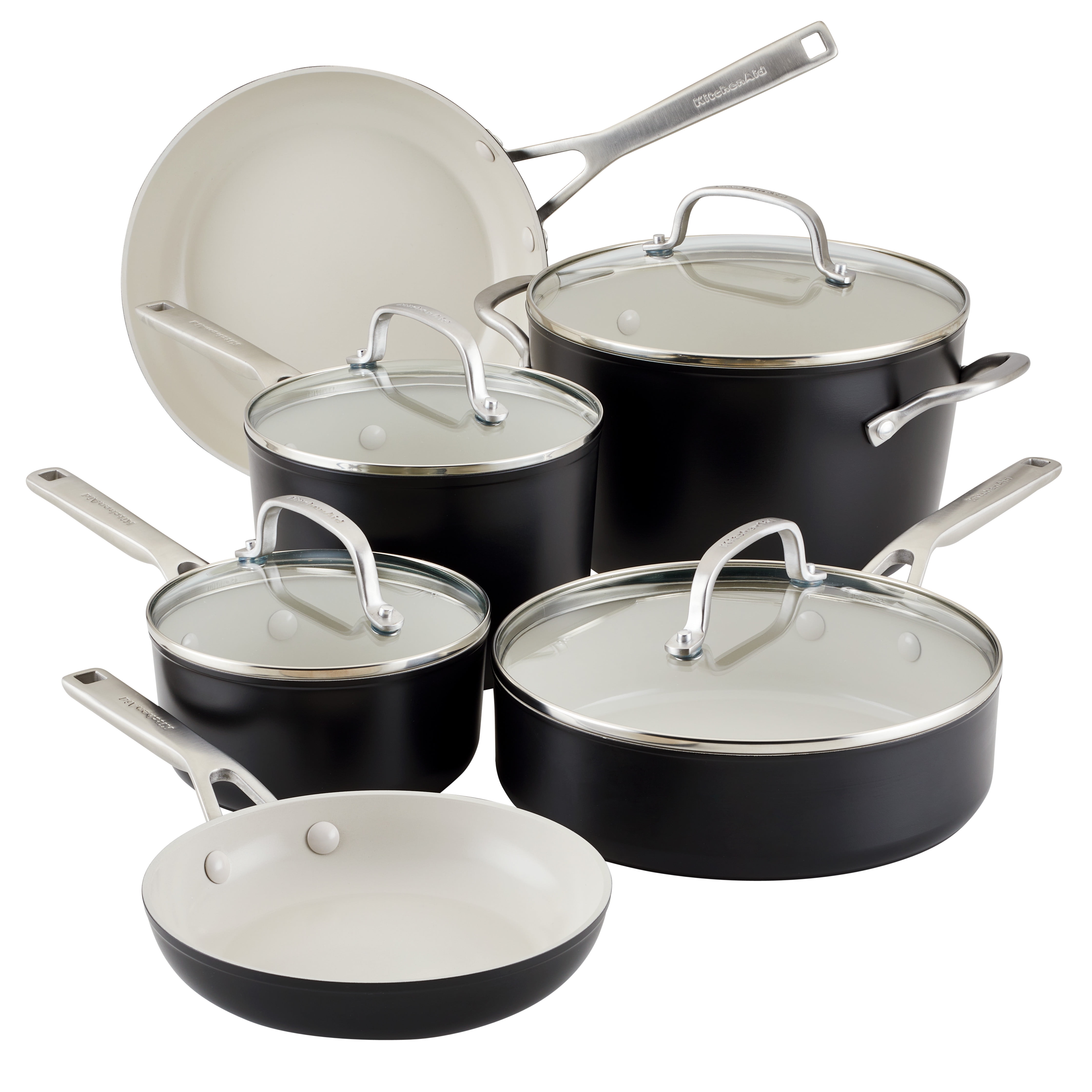 Matte Black 10-Piece Ceramic Nonstick Cookware Set with Stainless Steel Handles
