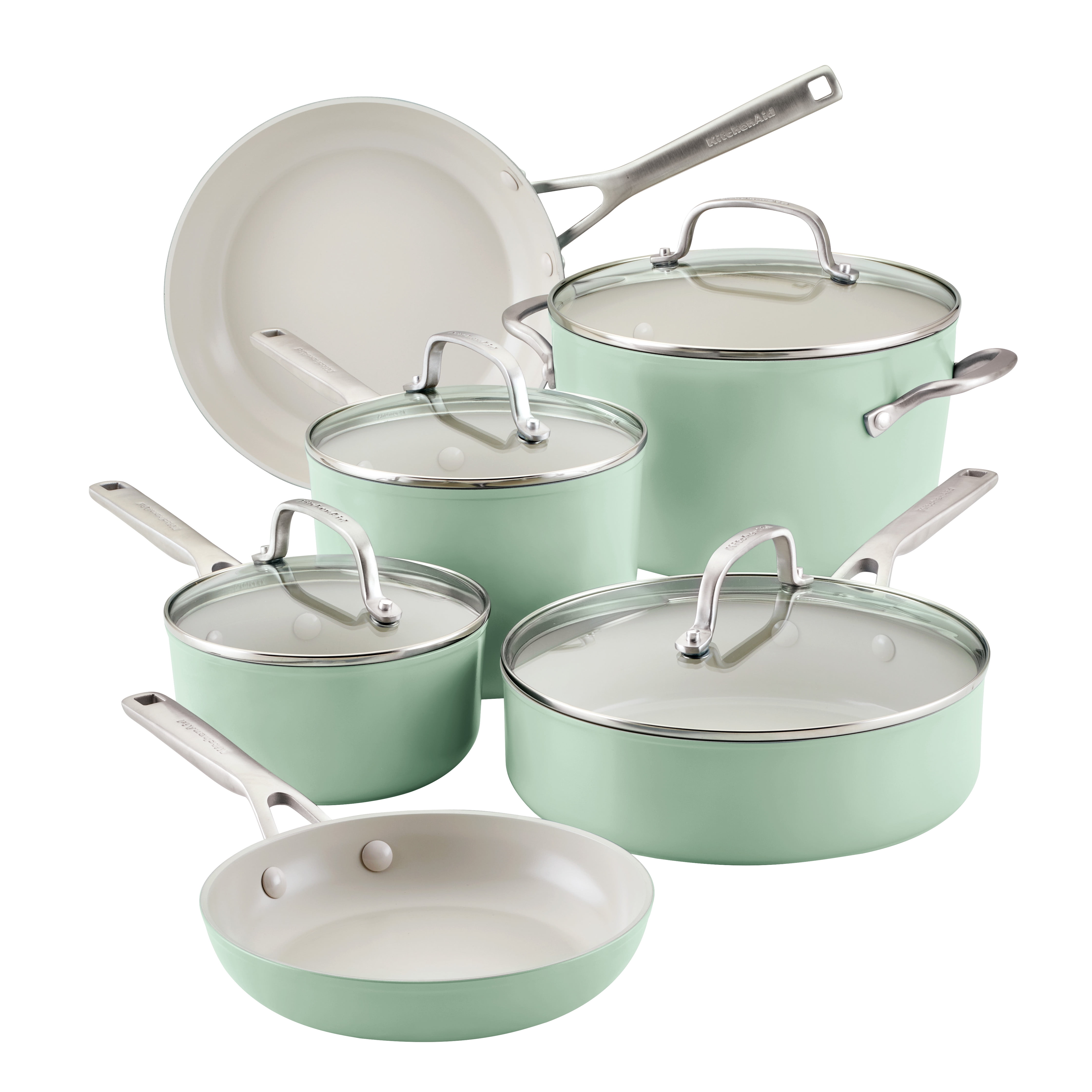 Pistachio Green Ceramic Nonstick 10-Piece Cookware Set