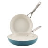 KitchenAid Hard-Anodized 2 Pcs Ceramic Induction Skillet Set, Dishwasher Safe and Oven Safe to 500°F, Agave Blue
