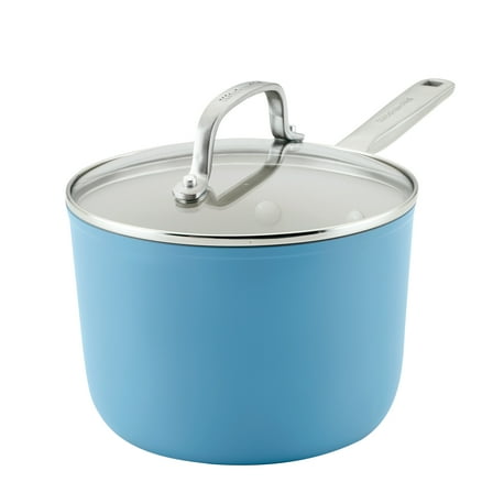 KitchenAid Hard Anodized 3 Quart Ceramic Nonstick Cookware Sauce Pan, Oven Safe to 500°F, Blue Velvet