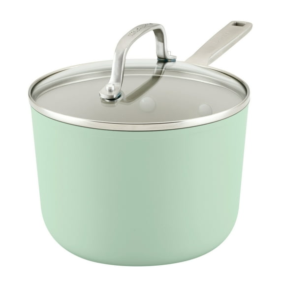 KitchenAid Hard Anodized 3 Quart Ceramic Nonstick Cookware Sauce Pan with Lid, Oven Safe to 500°F, Pistachio