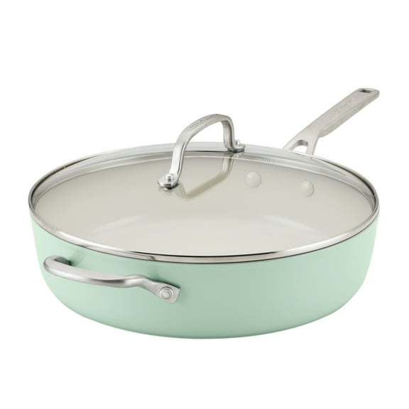 KitchenAid Hard Anodized 5 Quart Ceramic Nonstick Sauté Pan with Lid, Oven Safe to 500°F, Pistachio