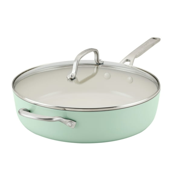KitchenAid Hard Anodized 5 Quart Ceramic Nonstick Sauté Pan with Lid, Oven Safe to 500°F, Pistachio