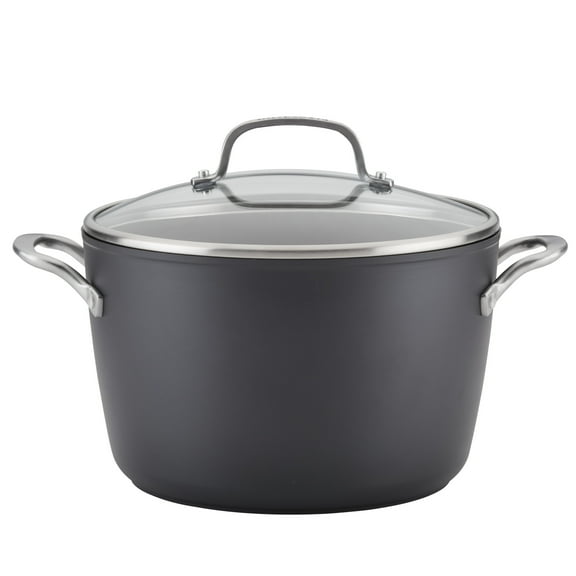 KitchenAid Hard-Anodized 8 Quart Induction Nonstick Stockpot with Lid, Dishwasher Safe and Oven Safe to 500F, Matte Black