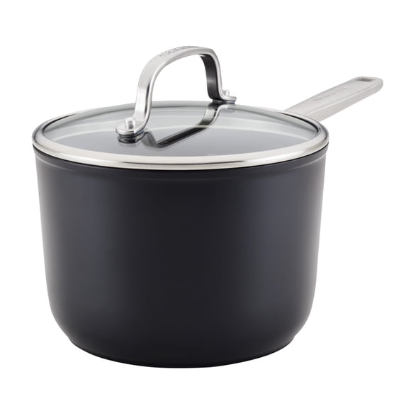 KitchenAid Hard-Anodized 3 Quart Induction Nonstick Saucepan with Lid, Dishwasher Safe and Oven Safe to 500°F, Matte Black