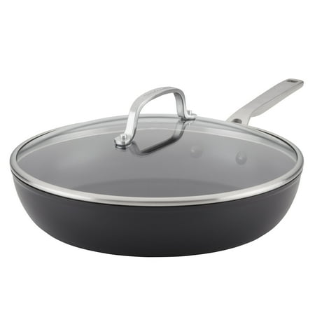 KitchenAid Hard-Anodized 12.25 Inch Induction Nonstick Frying Pan with Lid, Dishwasher Safe and Oven Safe to 500°F, Matte Black
