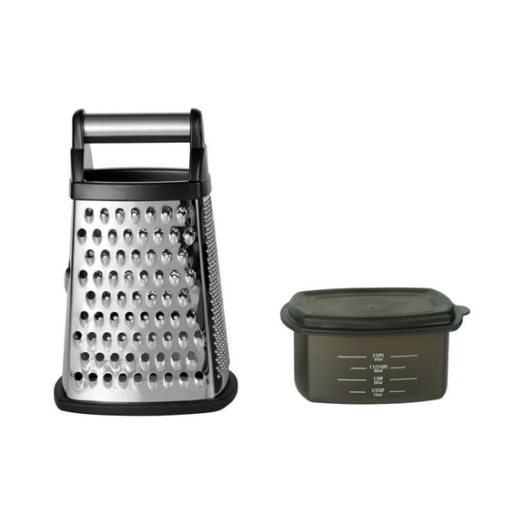KitchenAid Steel Box Grater with Detachable Container and Soft-Grip Handle, Black
