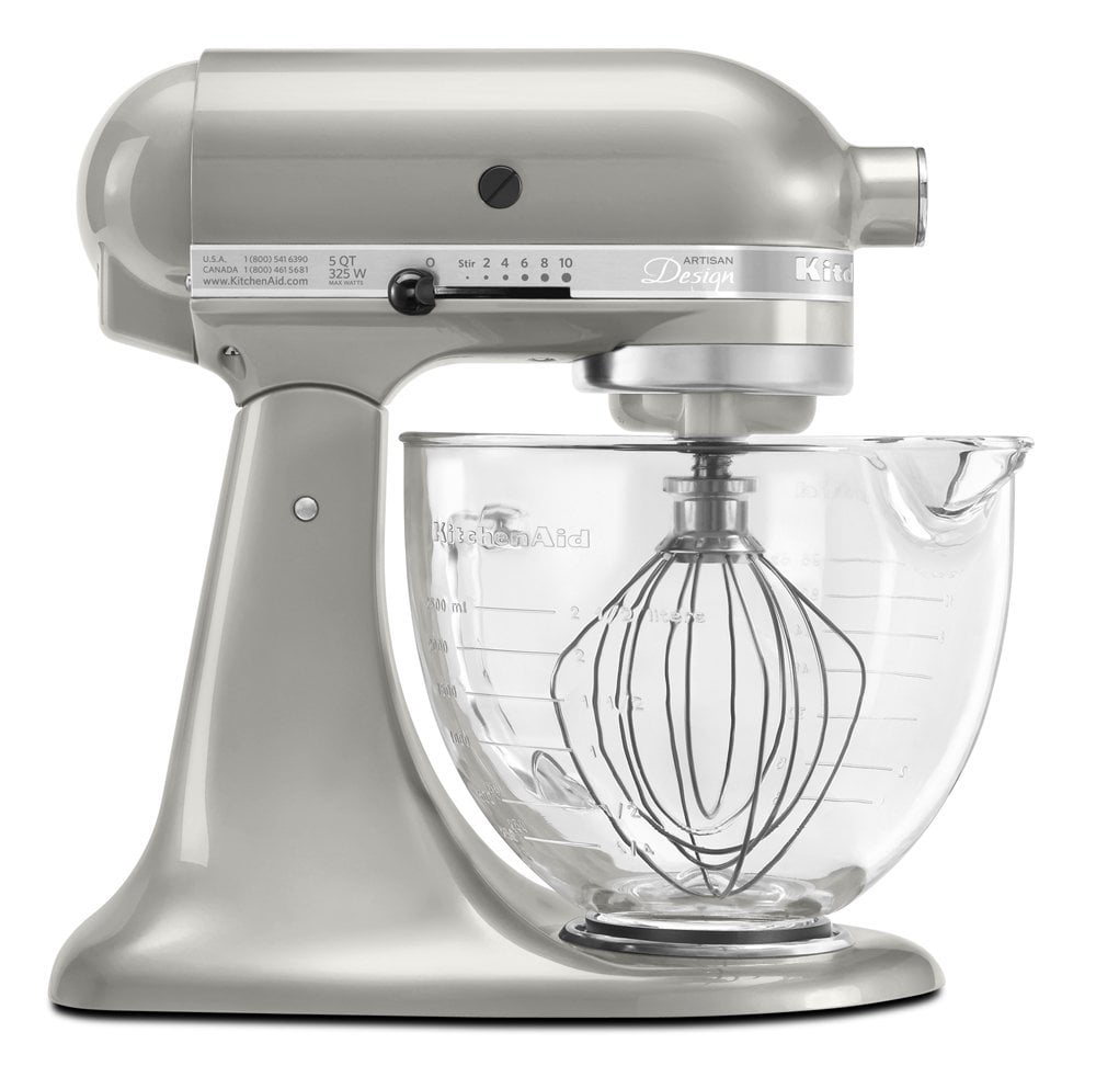 KitchenAid 6 Quart Stand Mixer: Design Series Glass Bowl - Sugar Pearl  Silver
