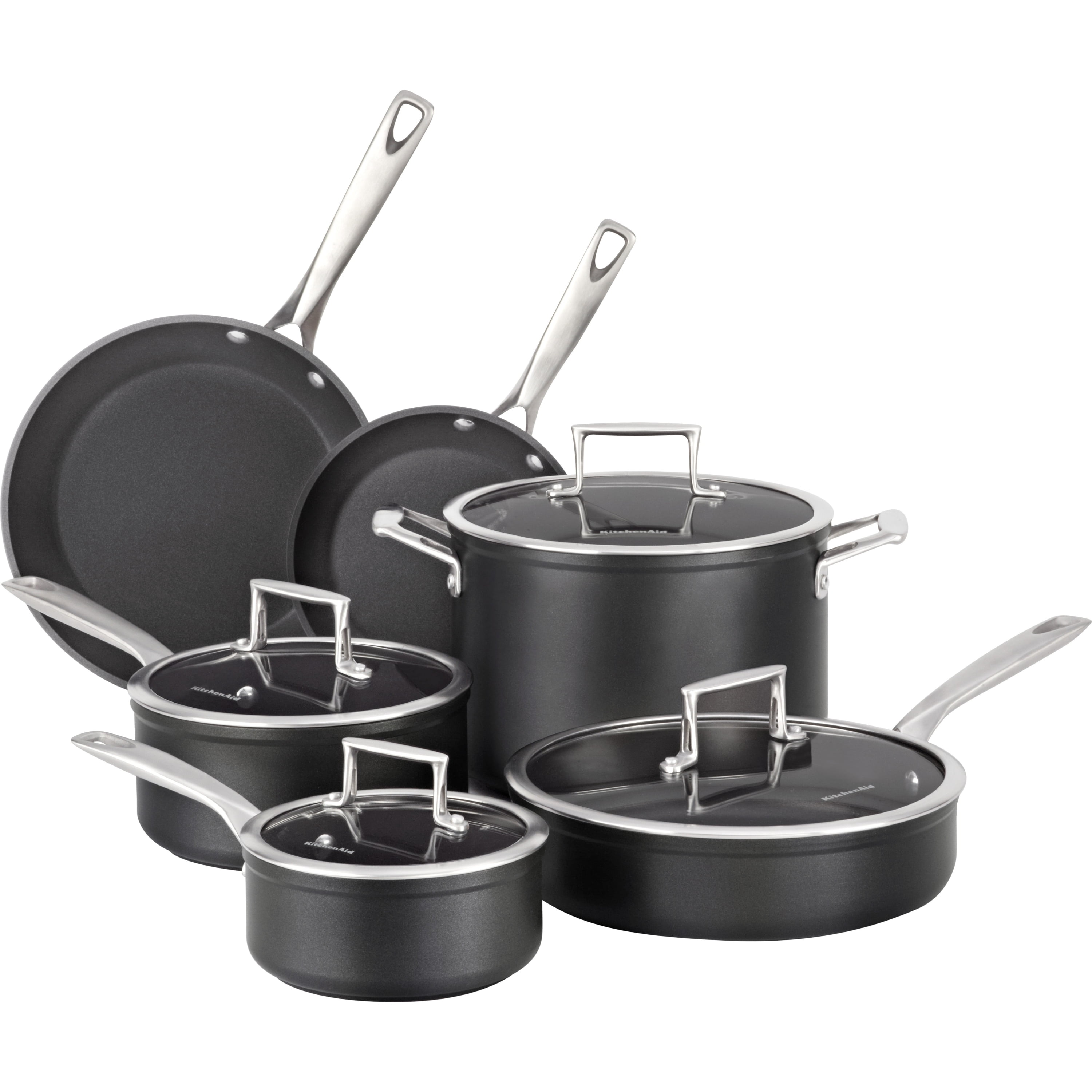 KitchenAid 10pc Hard Anodized Nonstick Cookware Set - Black - 051153848070