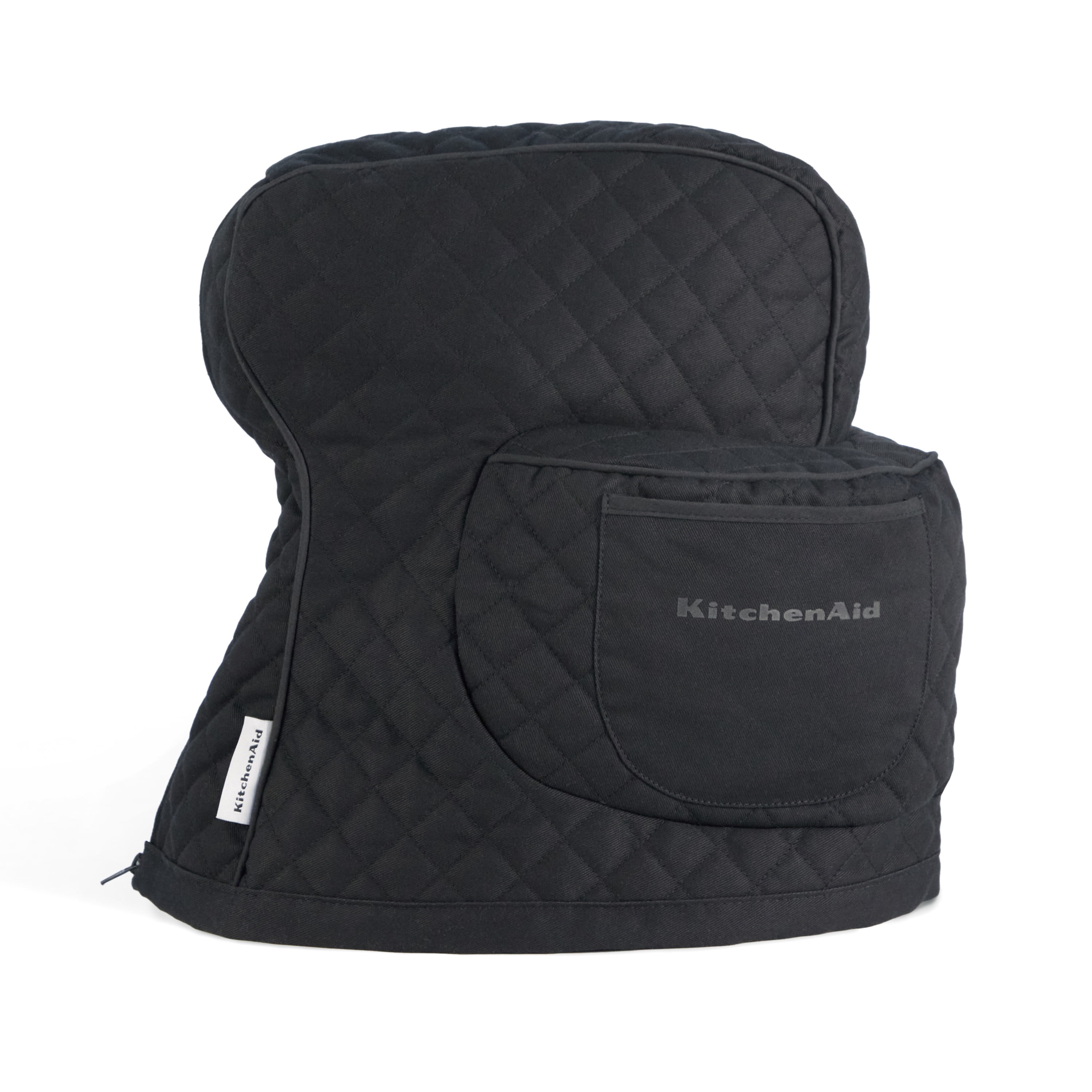 KITCHENAID Fitted Tilt-Head Solid Stand Mixer Cover with Storage Pocket, Quilted 100% Cotton, Matte Black, 14.4"x18"x10"