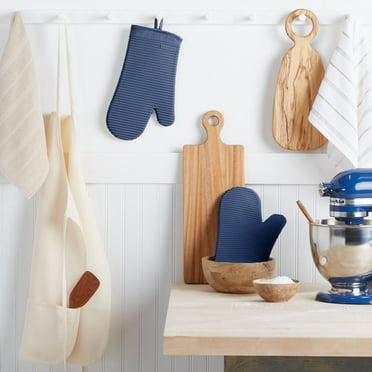 KitchenAid Ribbed Soft Silicone Oven Mitt 2-Pack Set, Blue Willow, 7.5"x13"