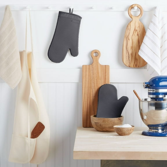 KitchenAid Ribbed Soft Silicone Oven Mitt 2-Pack Set, Charcoal Grey, 7.5"x13"