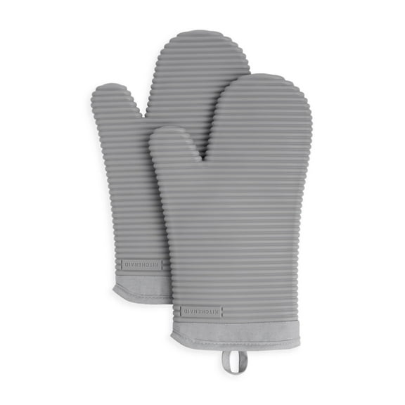 KitchenAid Ribbed Soft Silicone Oven Mitt 2-Pack Set, Grey, 7.5"x13"