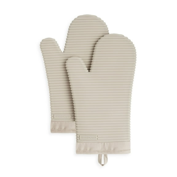 KitchenAid Ribbed Soft Silicone Oven Mitt 2-Pack Set, Milkshake Tan, 7.5"x13"