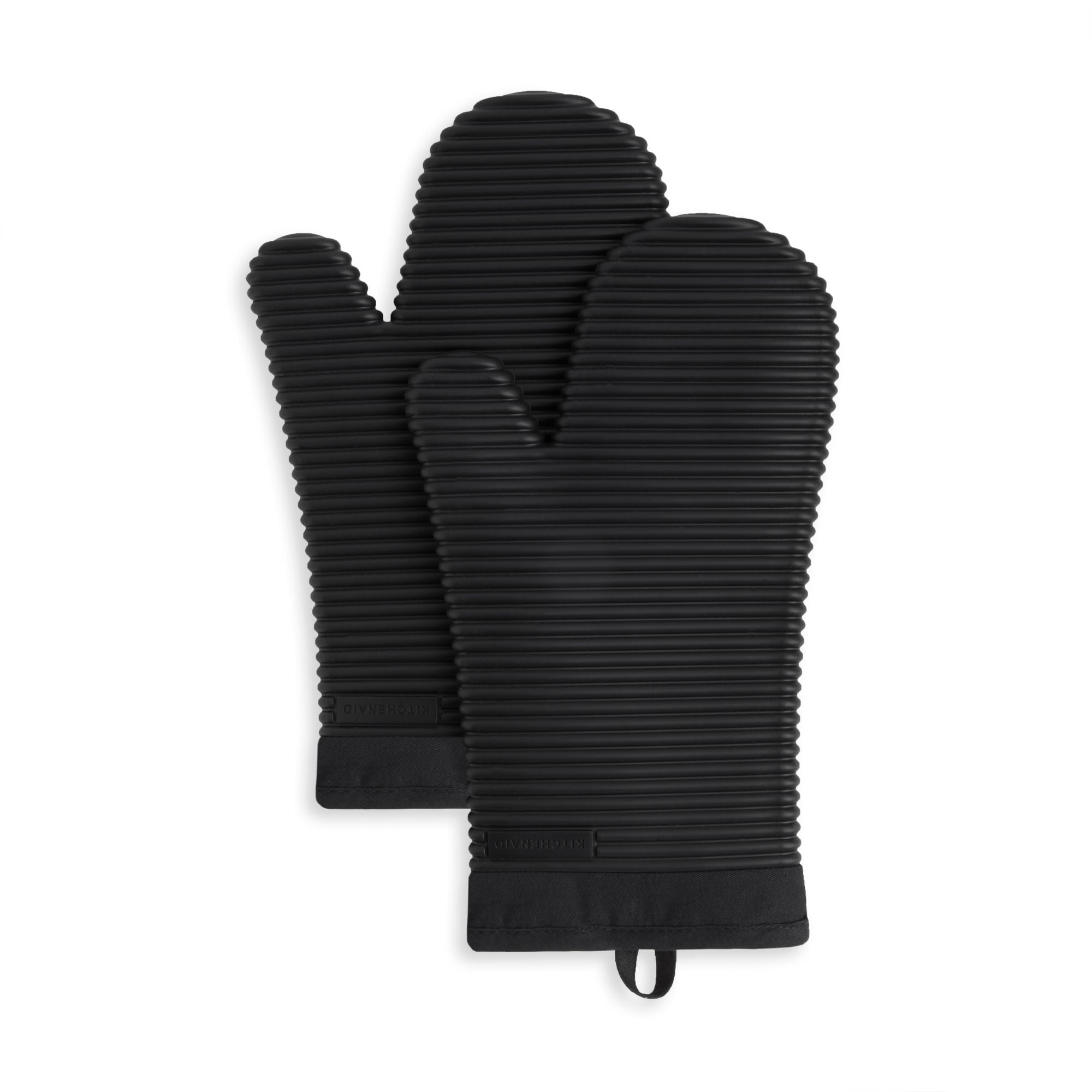 KITCHENAID Ribbed Soft Silicone Oven Mitt 2-Pack Set, Matte Black, 7.5"x13" - Walmart.com