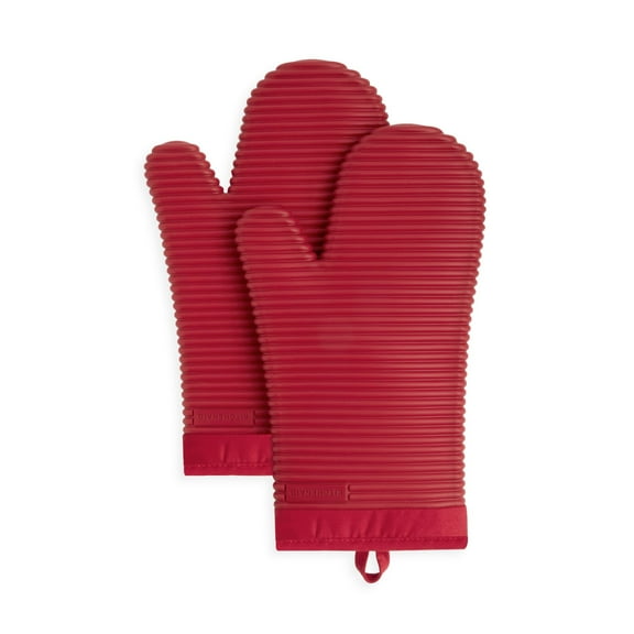 KitchenAid Ribbed Soft Silicone Oven Mitt 2-Pack Set, Passion Red, 7.5"x13"