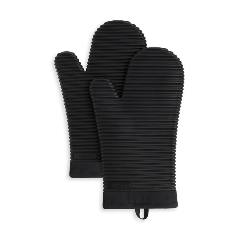 New! (Set of 2) KitchenAid Pot Holder Oven Mitt Gloves - Black Cotton  Silicone