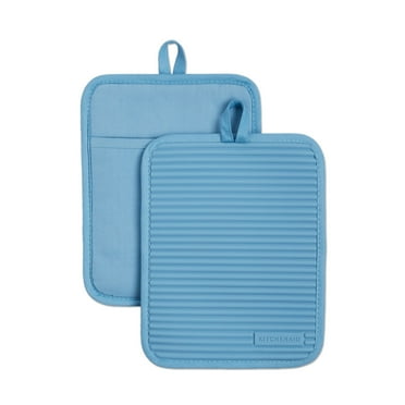 KitchenAid Ribbed Soft Silicone Pot Holder 2-Pack Set, Blue Velvet, 7"x9"
