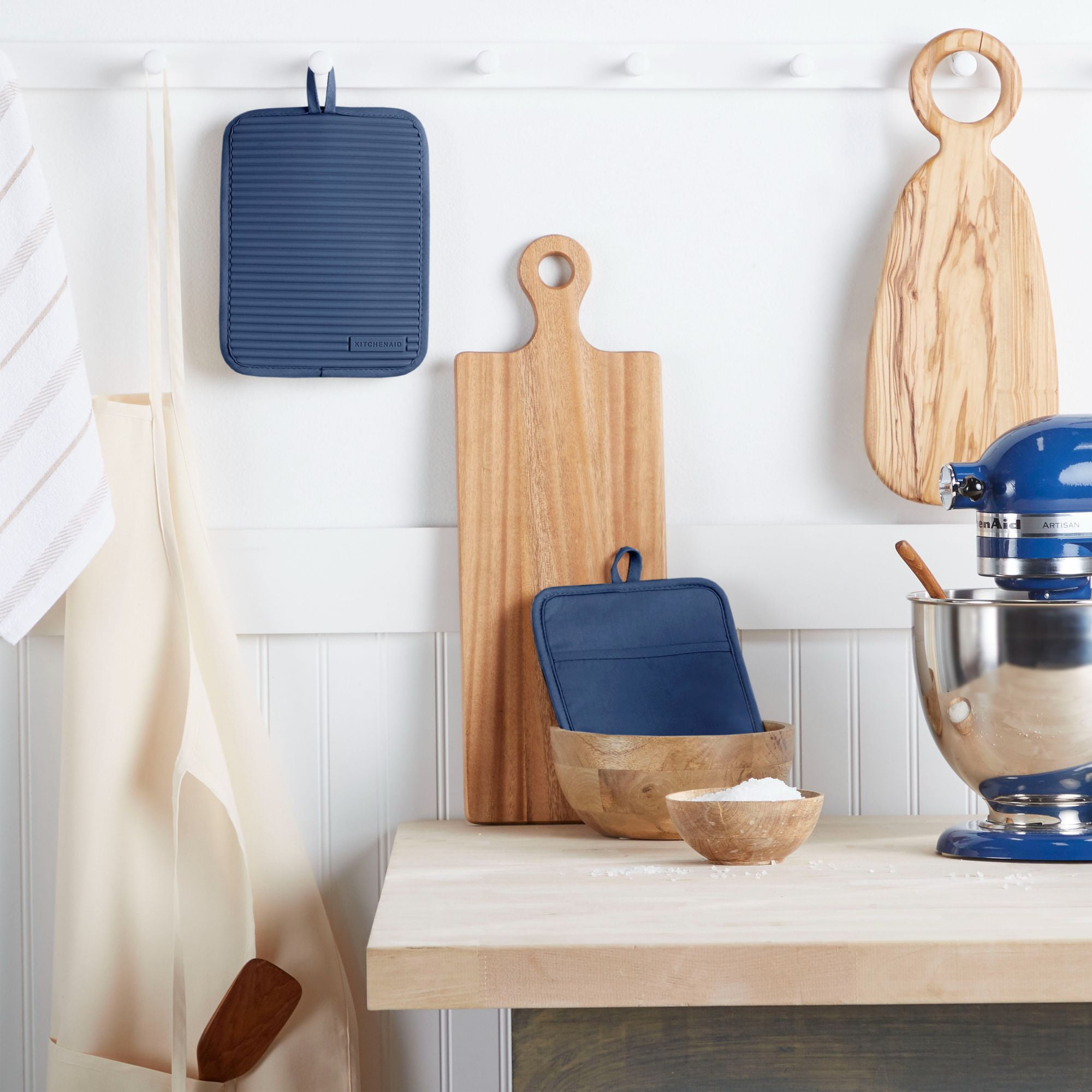 KitchenAid Ribbed Soft Silicone Pot Holder 2-Pack Set, Blue Willow, 7"x9"
