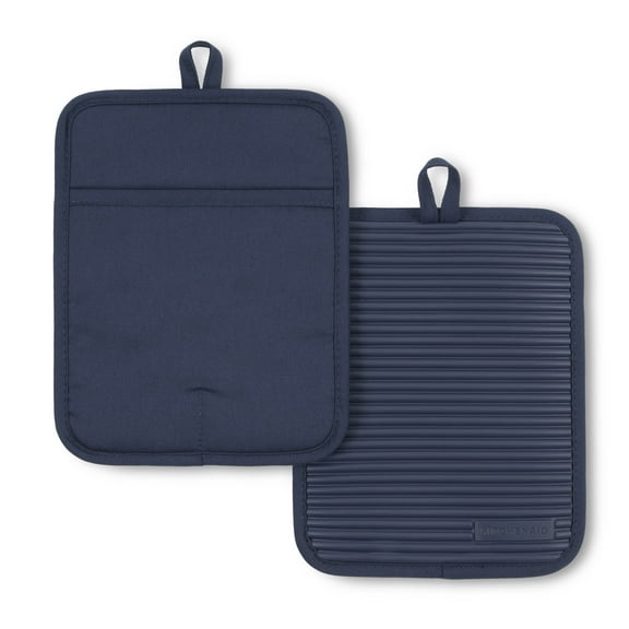 KitchenAid Ribbed Soft Silicone Pot Holder 2-Pack Set, Ink Blue, 7"x9"