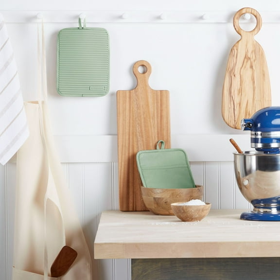 KitchenAid Ribbed Soft Silicone Pot Holder 2-Pack Set, Pistachio Green, 7"x9"