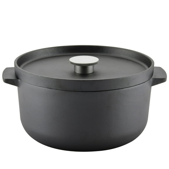 KitchenAid Seasoned Cast 6 Quart Iron Induction Dutch Oven Casserole, Metal Utensil, Broiler and Oven Safe to 500°F, Cast Iron Black