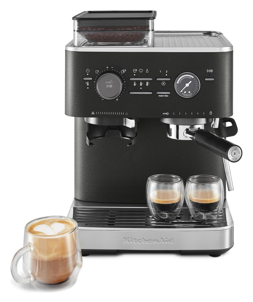 Black Semi Automatic Espresso Machine with Burr Grinder and Steam Wand