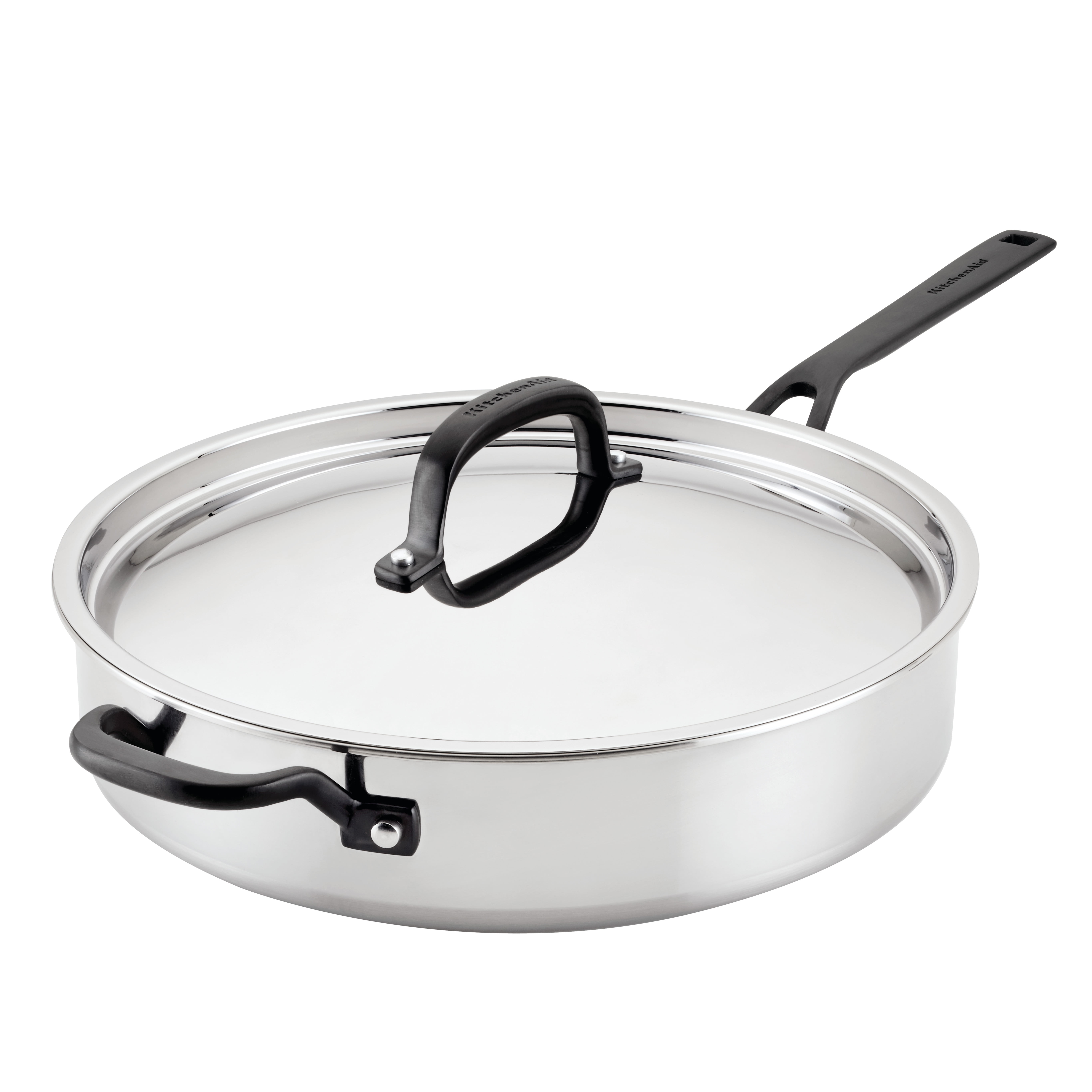 KitchenAid 5-Ply Clad 5 Quart Stainless Steel Induction Saute Pan with Lid, Dishwasher Safe, Metal Utensil, Broiler and Oven Safe to 500Â°F, Polished Stainless Steel