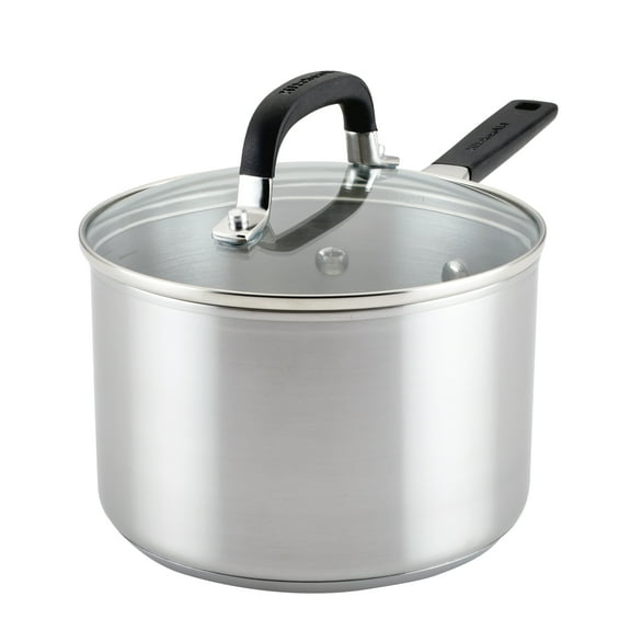 KitchenAid Stainless Steel Induction Saucepan with Lid, 3-Quart, Brushed Stainless Steel
