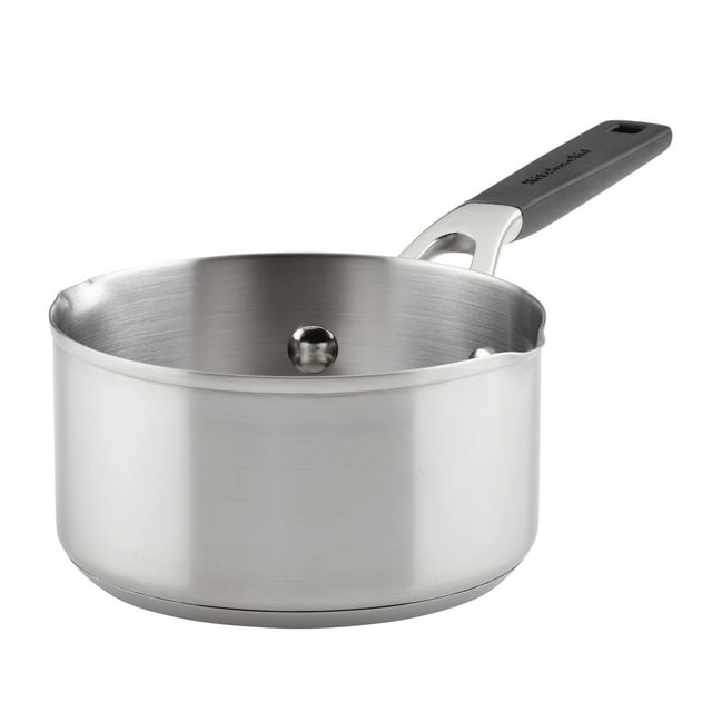 KitchenAid Stainless Steel Induction Saucepan with Pour Spouts, 1 Quart, Brushed Stainless Steel