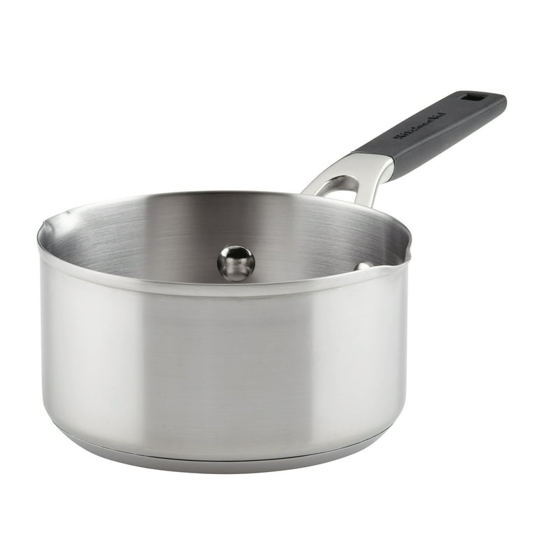 KitchenAid Stainless Steel Induction Saucepan with Pour Spouts, 1 Quart,  Brushed Stainless Steel