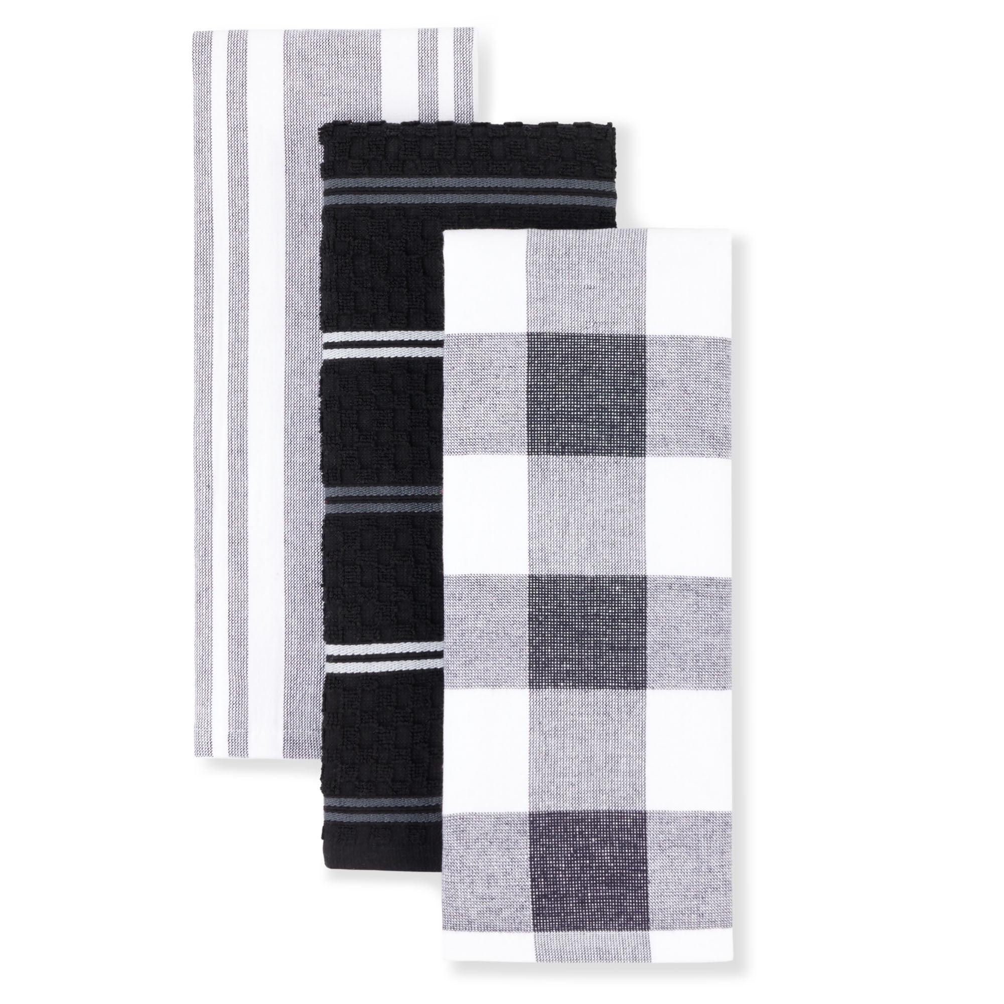 All-Clad Stripe Dual Sided Woven Kitchen Towel, Set of 3 - Black