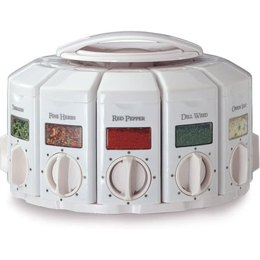 KitchenArt Select-A-Spice Auto-Measure Seasoning Carousel Professional Series, White 12 Compartment Spice Rack, 9.5" x 9.5" x 6.75"