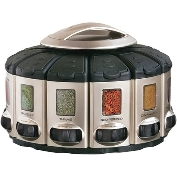 KitchenArt Select-A-Spice Auto-Measure Seasoning Carousel, 12 Container Spice Rack Professional Series, Satin