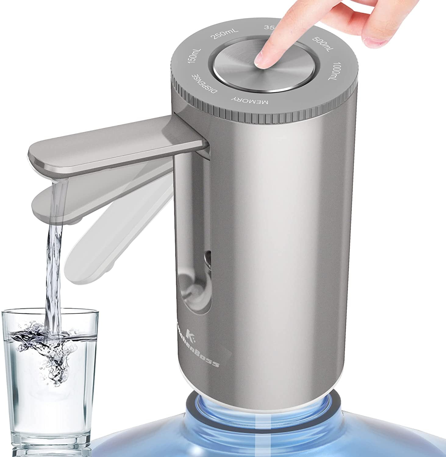 KitchenBoss Universal Water Bottle Pump Dispenser 5 Gallon: Portable Electric Water Pump | Foldable Automatic Water Bottle Pump | USB Charging | 1-5 Gallon Water Bottle Switch