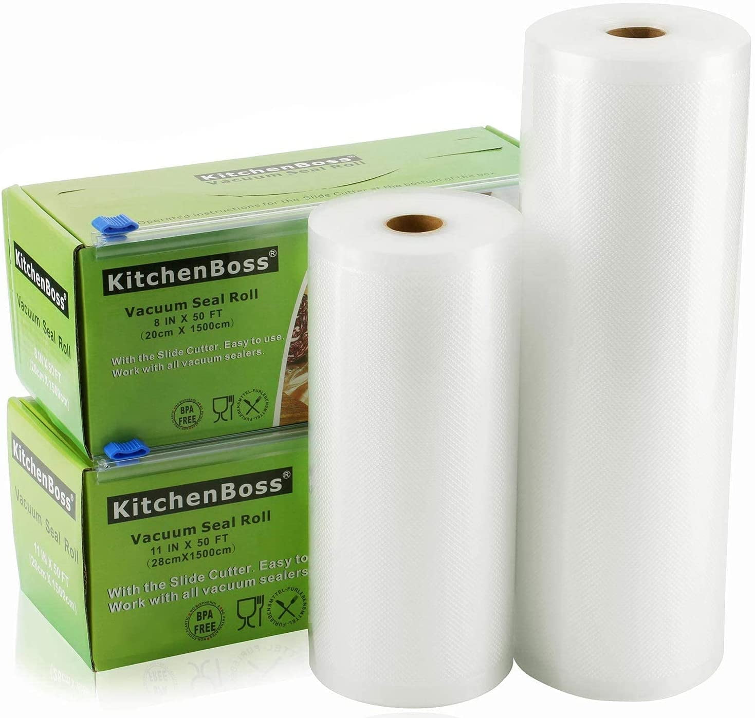 KitchenBoss Vacuum Sealer Rolls Bag, 2 Pack 8"x50' and 11"x50' Food vacuum Saver Bag Rolls with