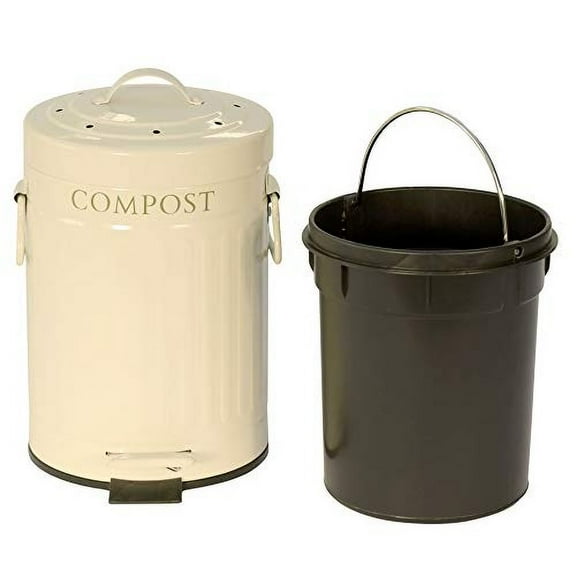 KitchenCraft KCCOMPBIN Kitchen Compost Bin with Pedal, Metal, 3 Litre, Cream