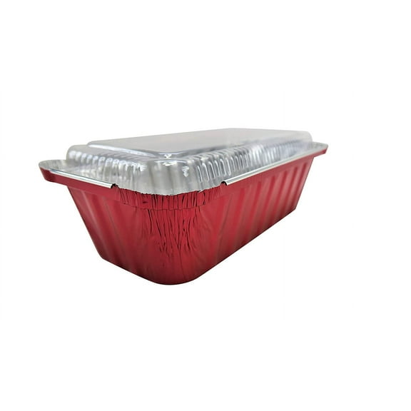 KitchenDance Colored 2lb. Disposable Loaf Pans - Foil Loaf Pans for Baking Breads, Cakes, Cobblers and More - Oven and Freezer Safe - Secure Plastic Lids for Storage and Transport - 1850 (125, Red)
