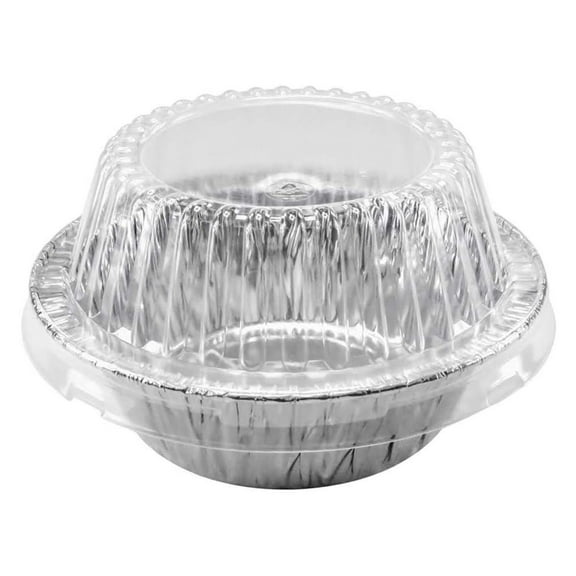 KitchenDance Disposable Aluminum Extra Deep Meat Pan with Clear Snap on Lid - 5 3/4 Round Oven Safe Aluminum Pot Pie Pan, Aluminum Baking Pan Perfect for Cobblers and Casseroles, 2400P (50)