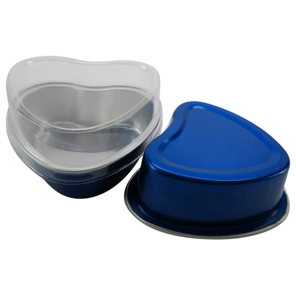 KitchenDance Disposable Aluminum Mini Heart Shaped Cake Pan with Lid - 3.5 Ounce, Blue